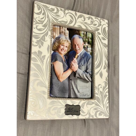 NEW Grasslands Road Ceramic "Our 25th" Years Photo Frame Size 5x7 Scroll Pattern - Picture 5 of 5
